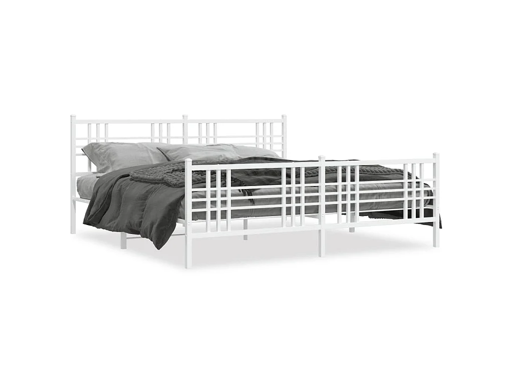 Cadre de lit métal sans matelas et pied de lit blanc 183x213 cm
