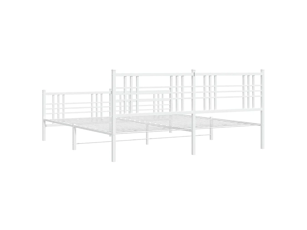 Cadre de lit métal sans matelas et pied de lit blanc 183x213 cm