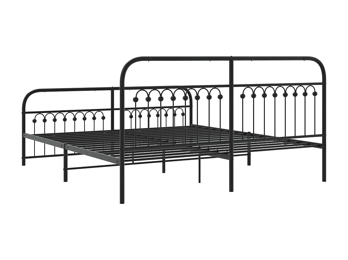 Cadre de lit métal sans matelas avec pied de lit noir 183x203cm