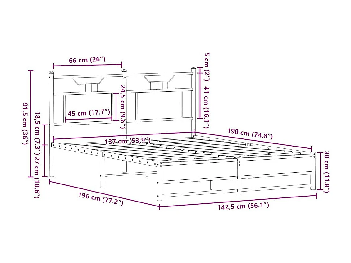 Estructura de cama sin colchón madera roble Sonoma 137x190 cm