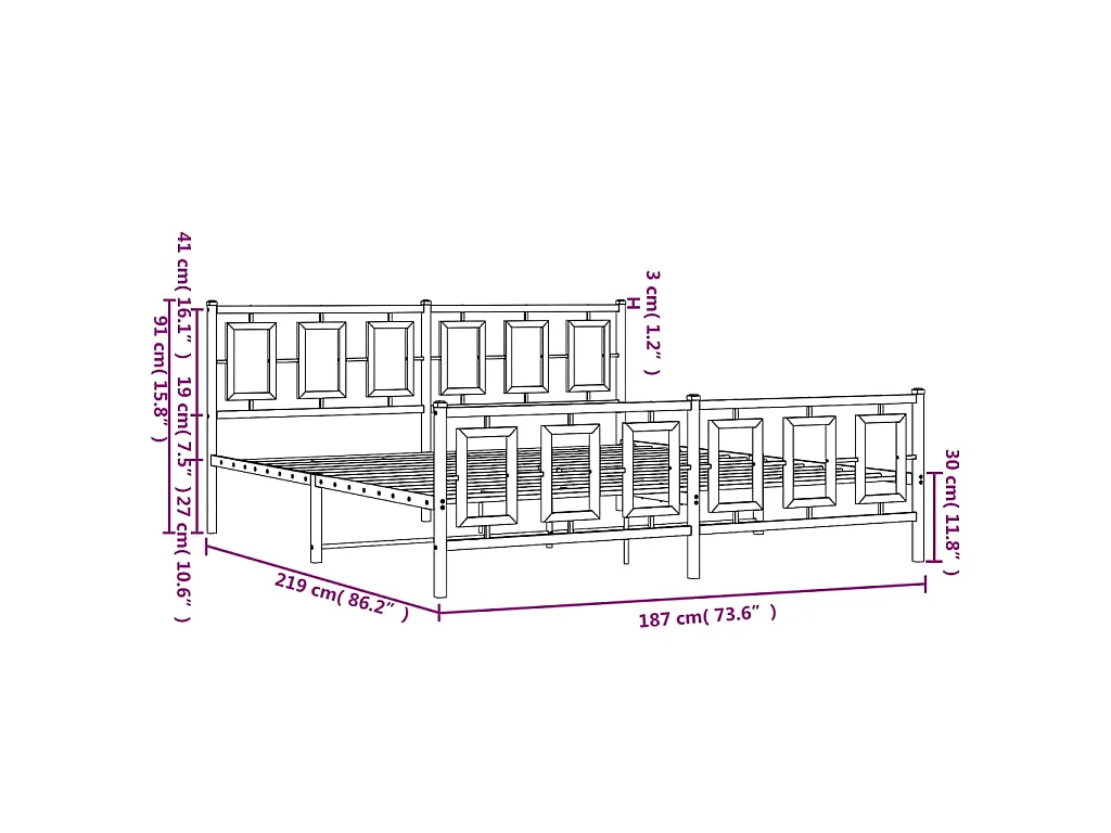 Bedframe met hoofd- en voeteneinde metaal wit 183x213 cm