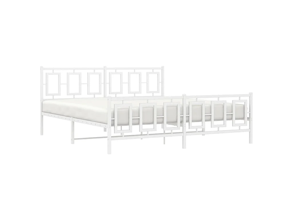 Cadre de lit métal sans matelas et pied de lit blanc 183x213 cm