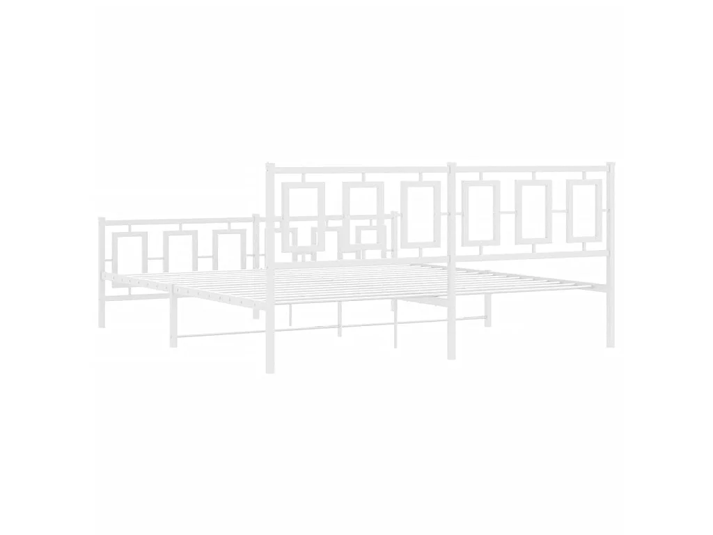 Cadre de lit métal sans matelas et pied de lit blanc 183x213 cm