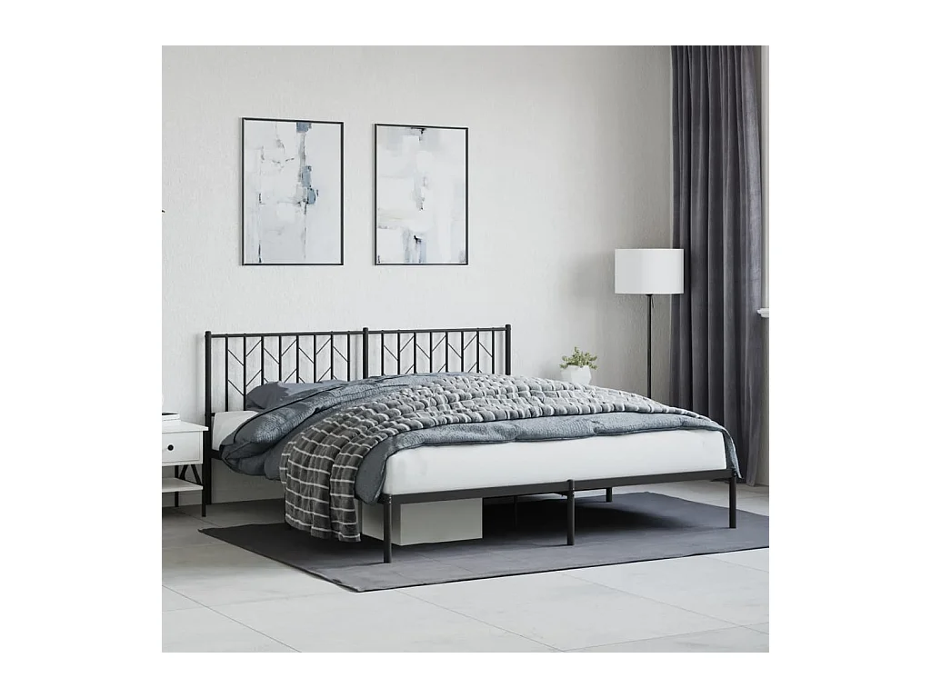 Cadre de lit métal sans matelas avec tête de lit noir 183x213cm