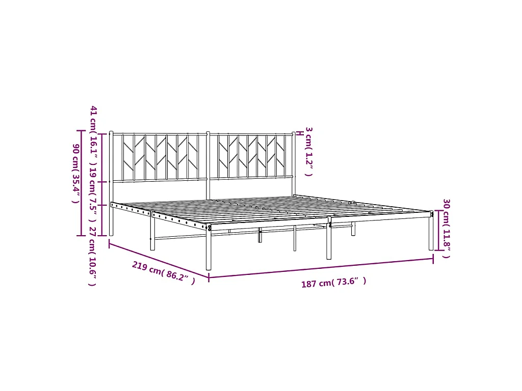 Cadre de lit métal sans matelas avec tête de lit noir 183x213cm
