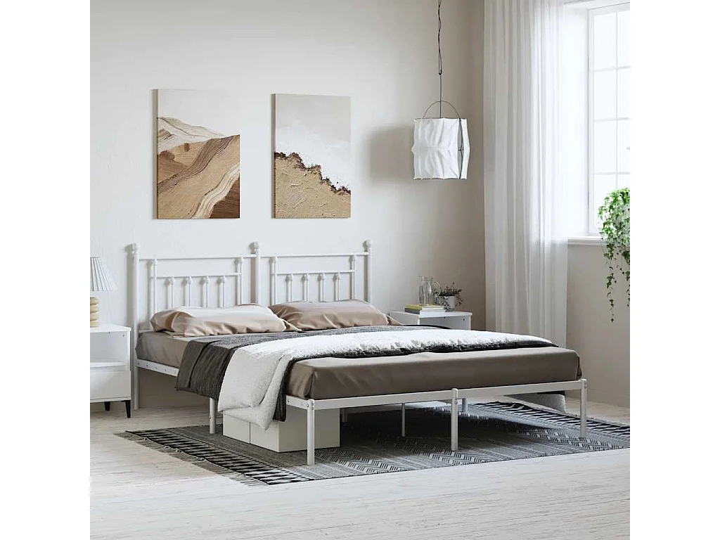 Cadre de lit métal sans matelas et tête de lit blanc 183x213 cm