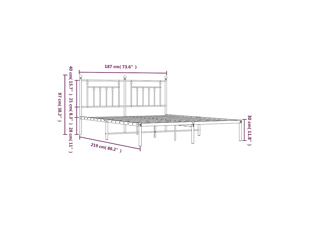 Cadre de lit métal sans matelas et tête de lit blanc 183x213 cm