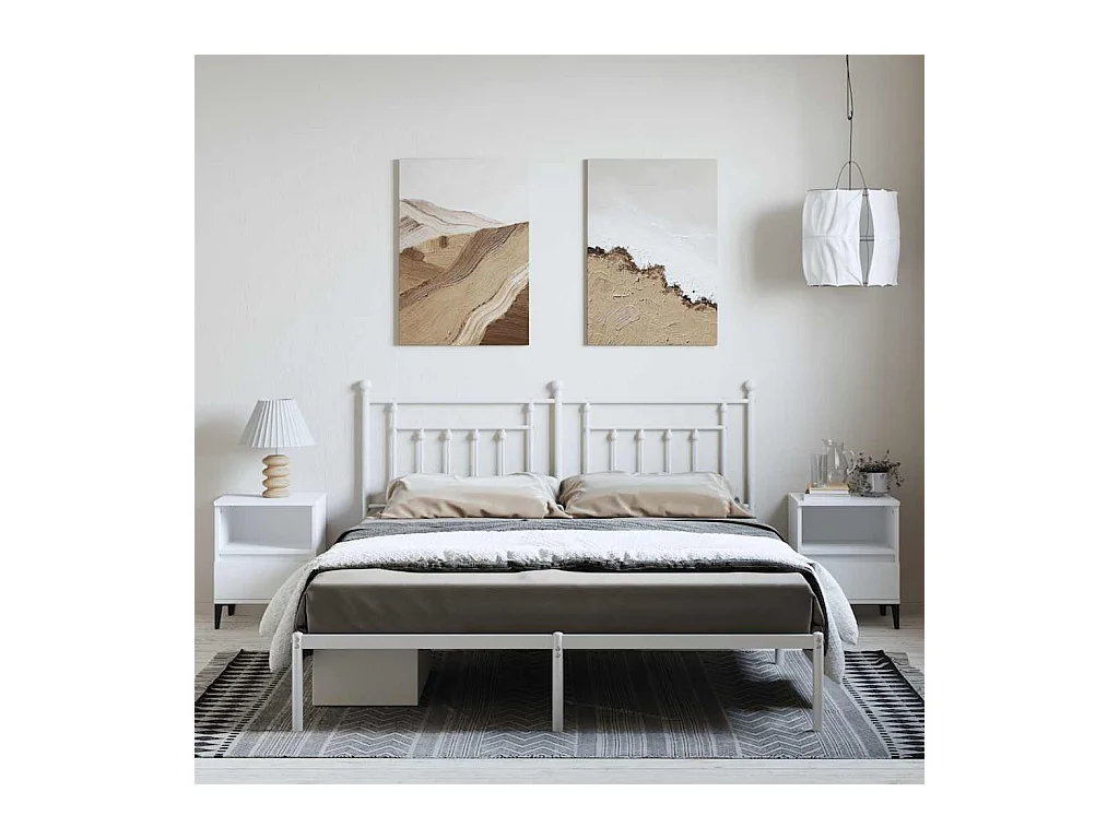 Cadre de lit métal sans matelas et tête de lit blanc 183x213 cm