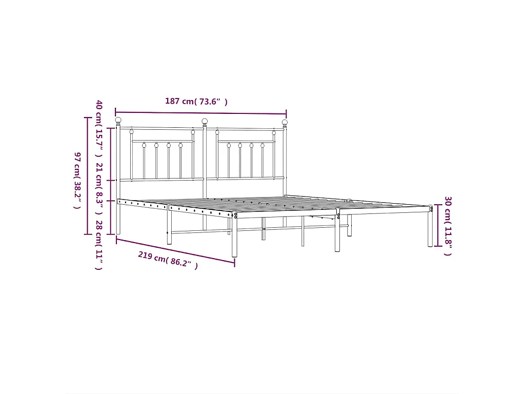 Cadre de lit métal sans matelas et tête de lit blanc 183x213 cm