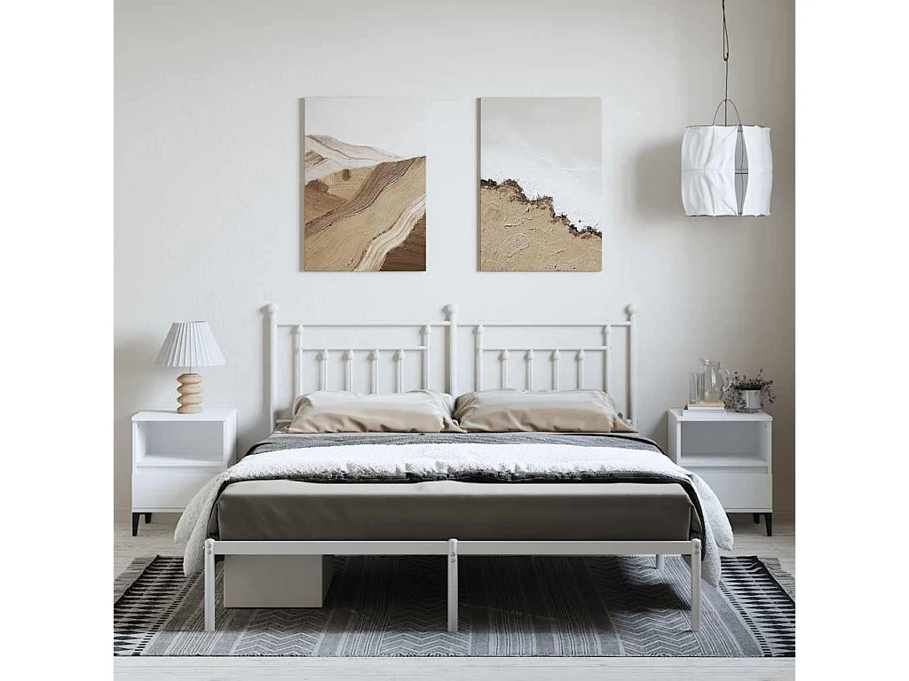 Cadre de lit métal sans matelas et tête de lit blanc 183x213 cm