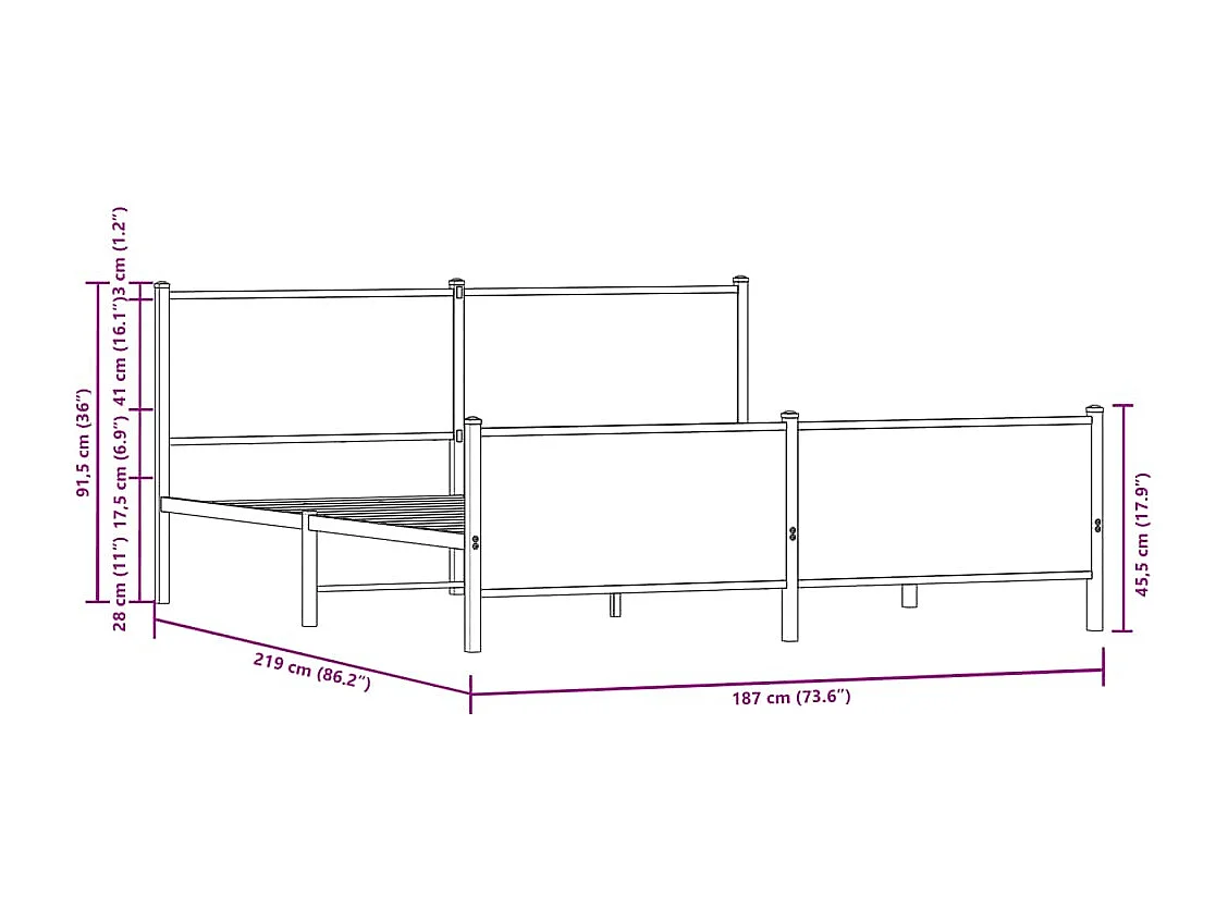 Bedframe zonder matras metaal gerookt eikenkleurig 183x213 cm
