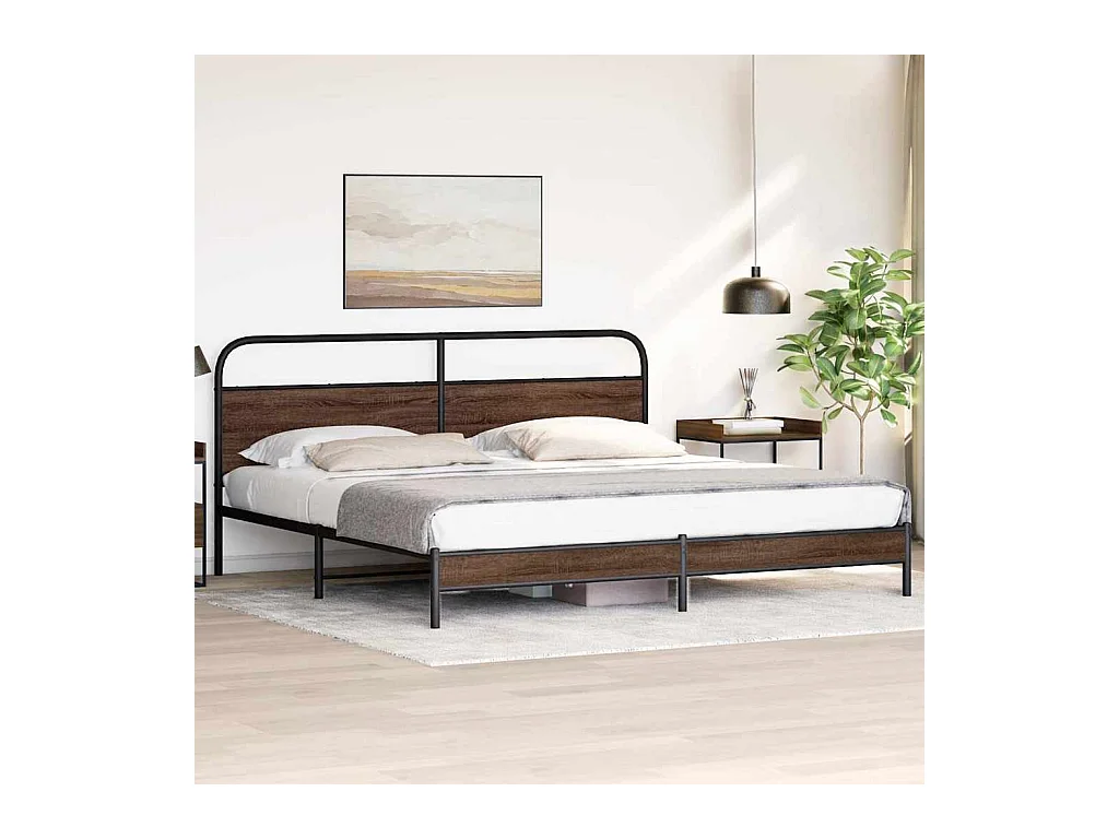 Cadre de lit en métal sans matelas chêne marron 183x213 cm