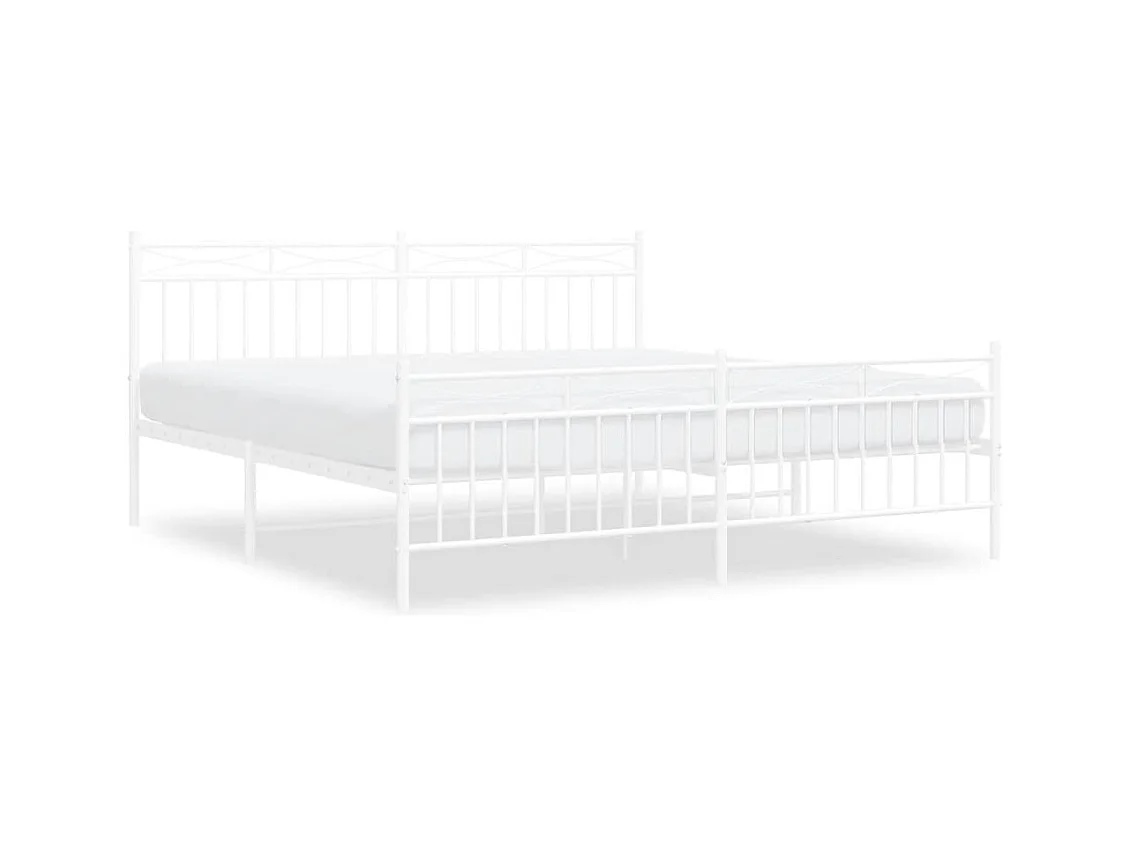 Cadre de lit métal sans matelas et pied de lit blanc 183x213 cm