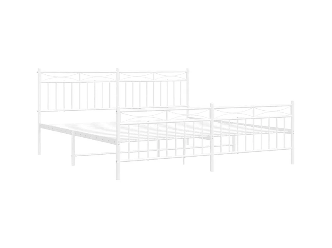 Cadre de lit métal sans matelas et pied de lit blanc 183x213 cm