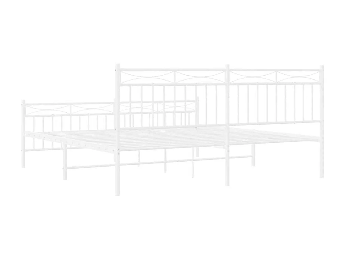Cadre de lit métal sans matelas et pied de lit blanc 183x213 cm