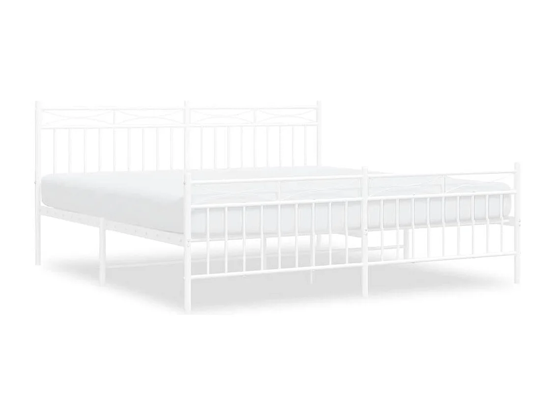Cadre de lit métal sans matelas et pied de lit blanc 183x213 cm