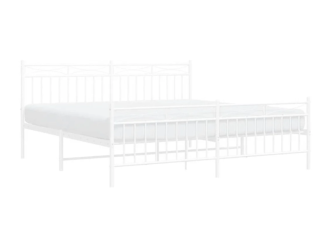 Cadre de lit métal sans matelas et pied de lit blanc 183x213 cm
