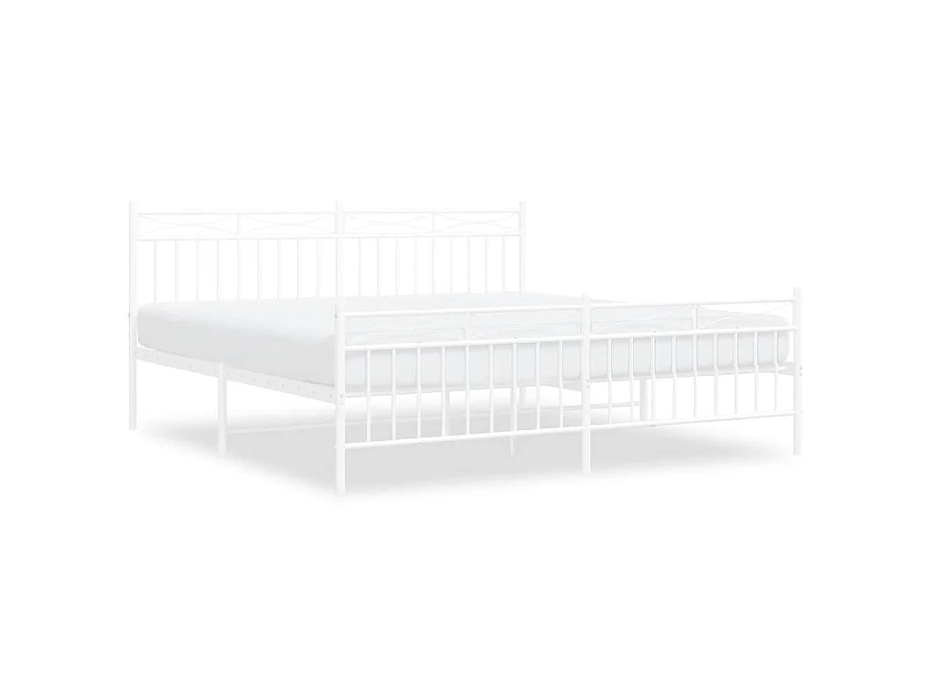 Cadre de lit métal sans matelas et pied de lit blanc 183x213 cm
