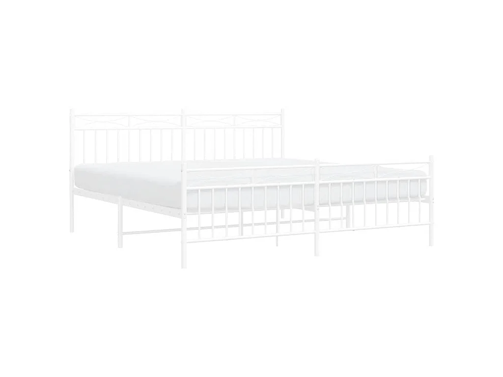 Cadre de lit métal sans matelas et pied de lit blanc 183x213 cm
