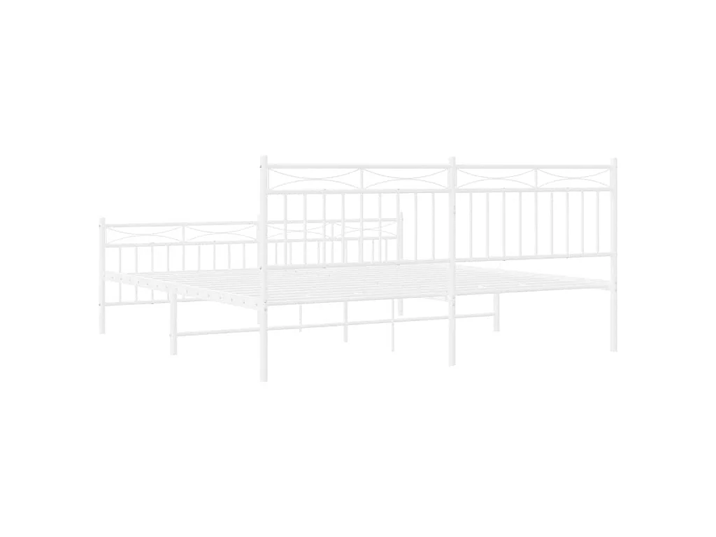 Cadre de lit métal sans matelas et pied de lit blanc 183x213 cm