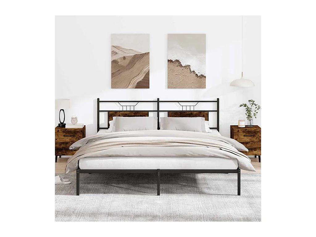 Cadre de lit sans matelas chêne fumé 183x203 cm bois ingénierie
