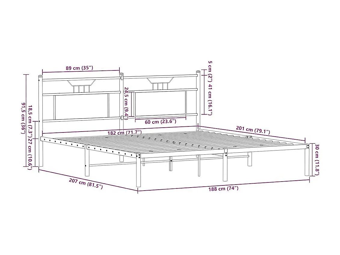 Cadre de lit sans matelas chêne fumé 183x203 cm bois ingénierie
