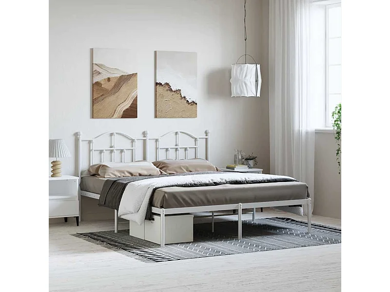 Cadre de lit métal sans matelas et tête de lit blanc 183x213 cm