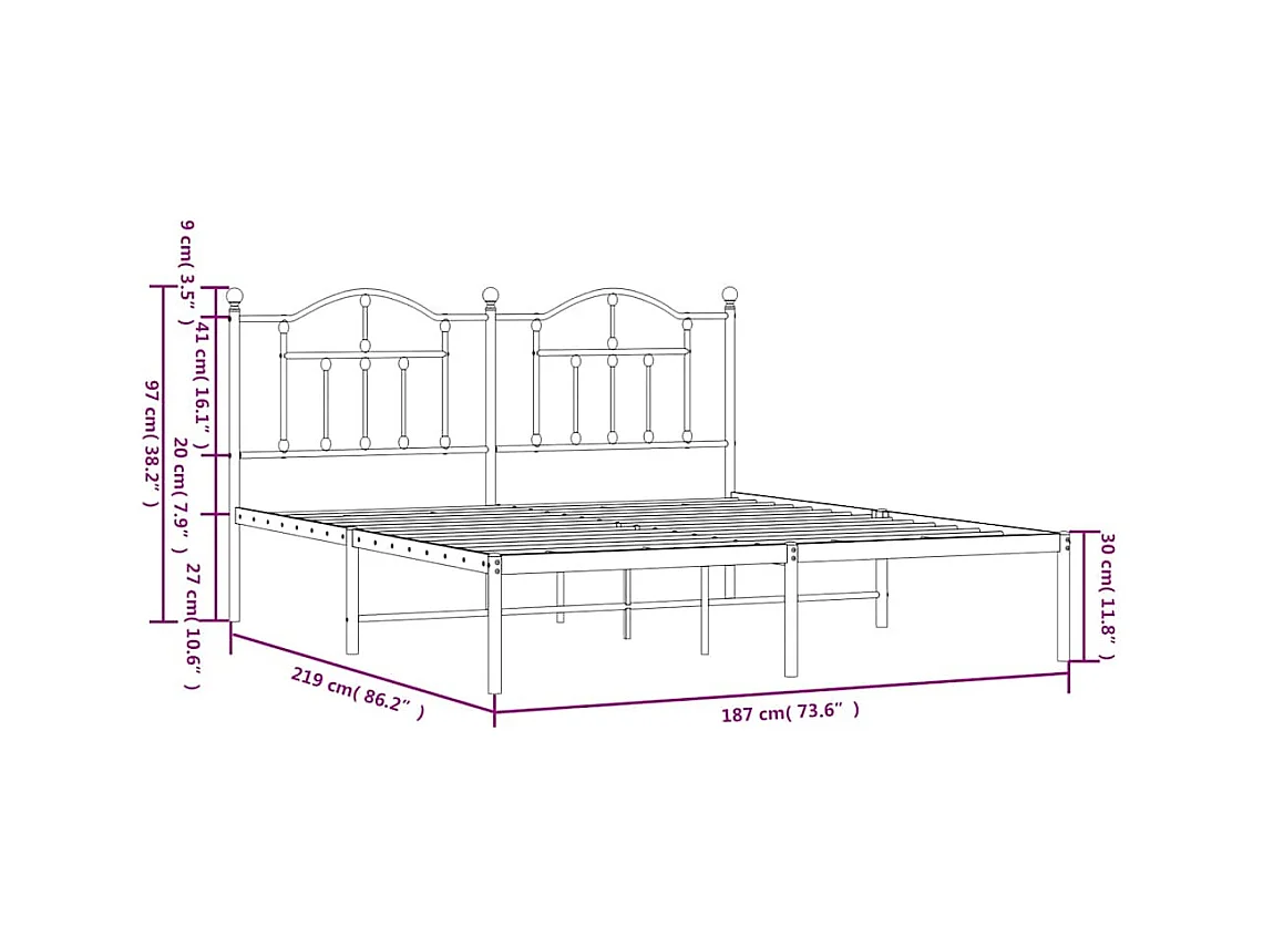 Estructura cama sin colchón con cabecero metal blanco 183x213cm