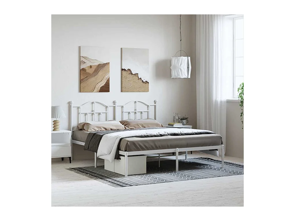 Cadre de lit métal sans matelas et tête de lit blanc 183x213 cm