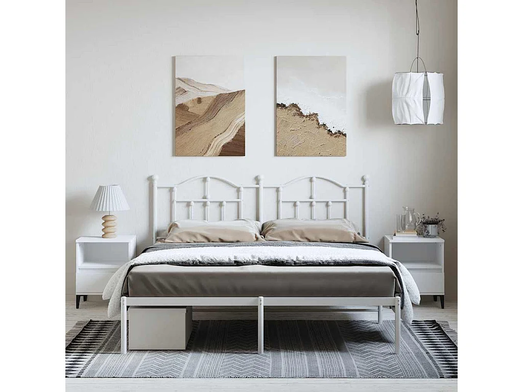 Cadre de lit métal sans matelas et tête de lit blanc 183x213 cm