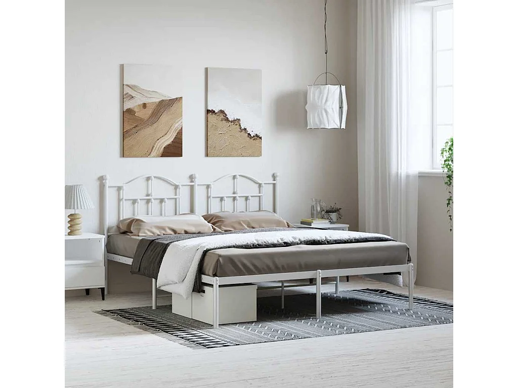 Giroletto con Testiera Metallo Bianco 183x213 cm