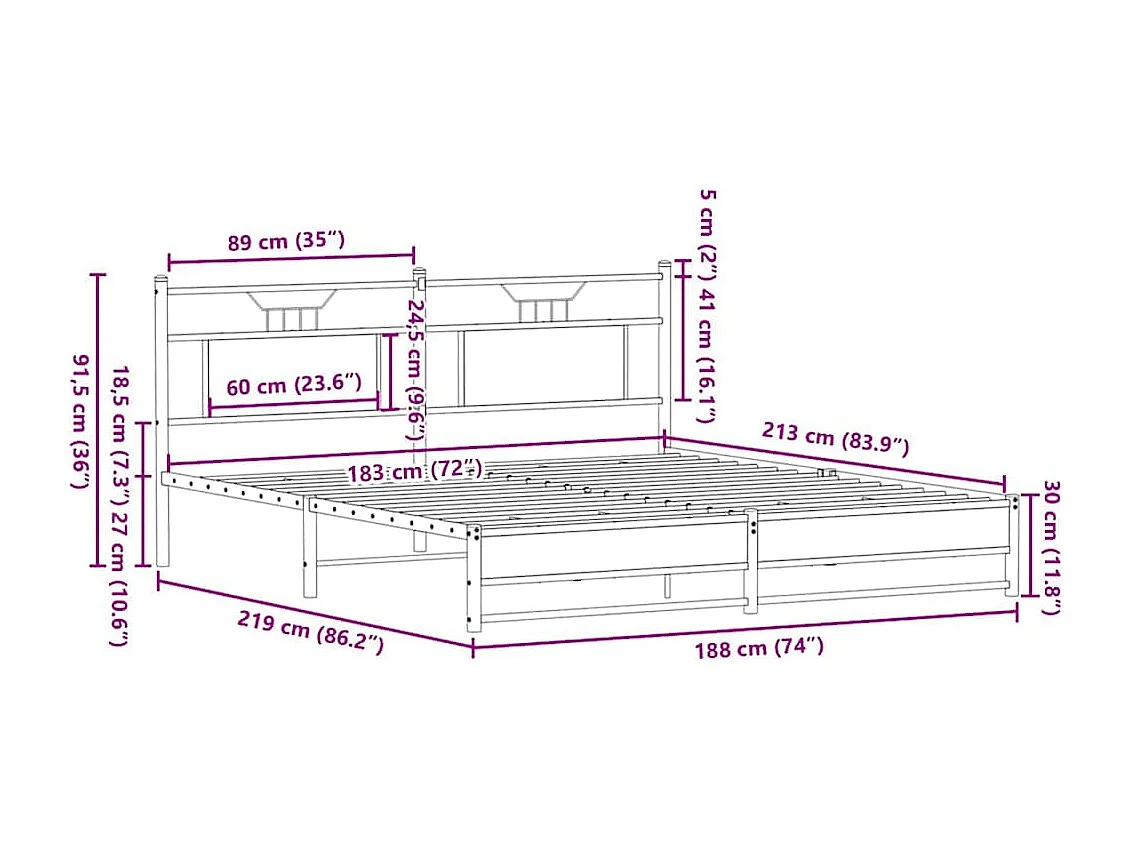 Giroletto senza Materaso in Metallo Rovere Fumo 183x213 cm