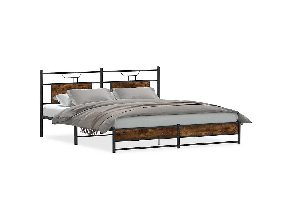 Cadre de lit en métal sans matelas chêne fumé 183x213 cm