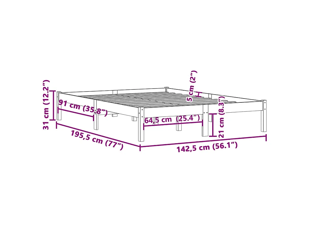 Giroletto senza Materasso 135x190 cm in Legno di Pino Full