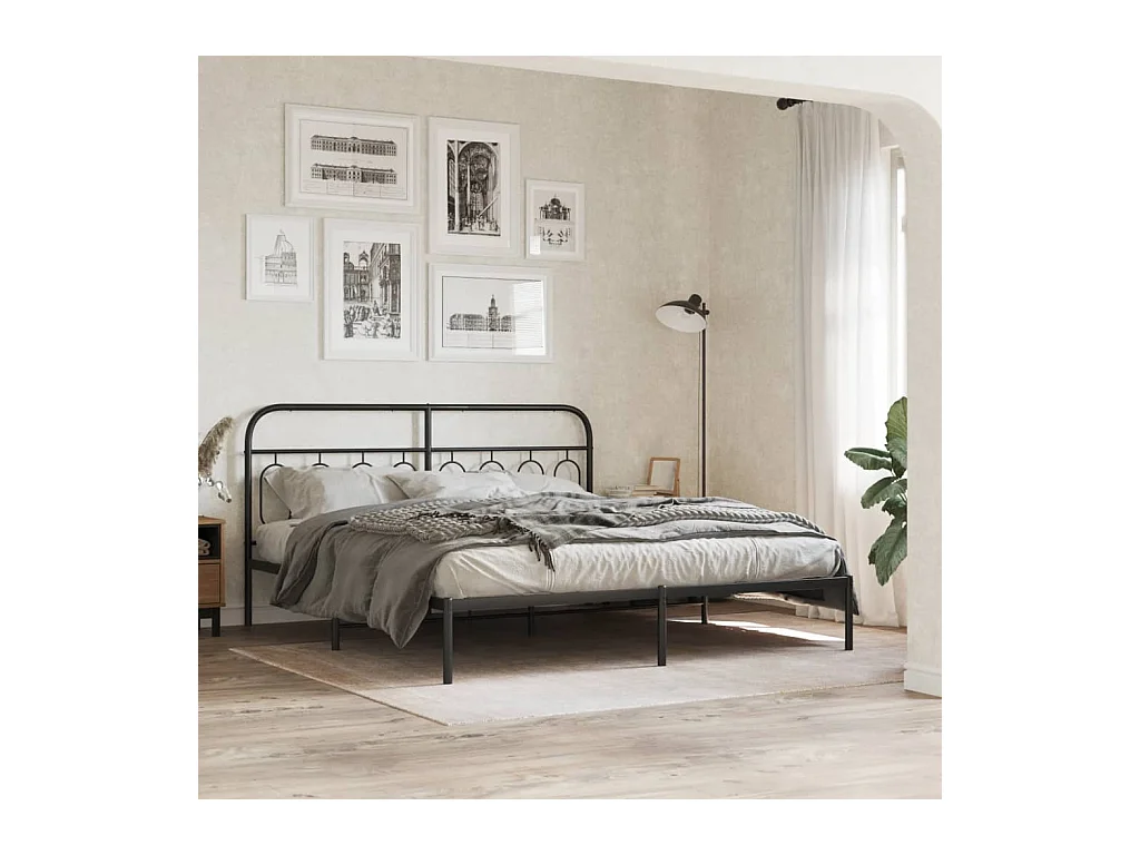 Cadre de lit métal sans matelas avec tête de lit noir 183x213cm