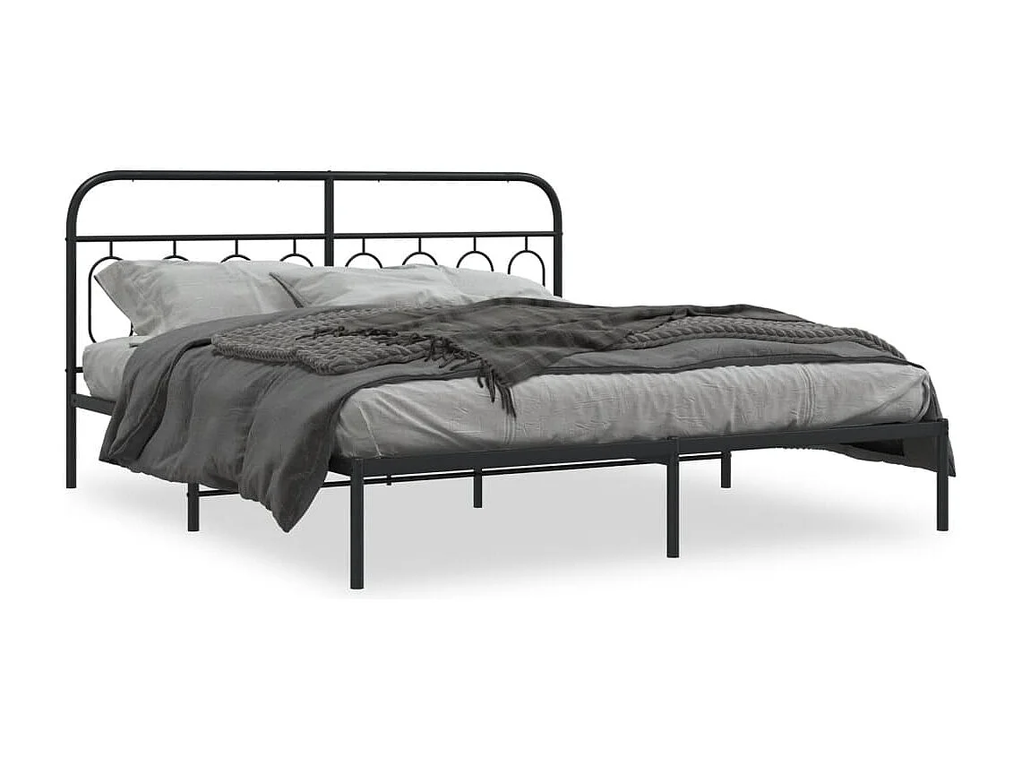 Cadre de lit métal sans matelas avec tête de lit noir 183x213cm