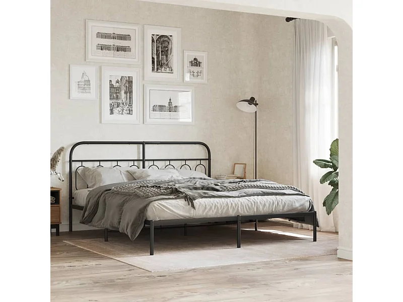 Cadre de lit métal sans matelas avec tête de lit noir 183x213cm