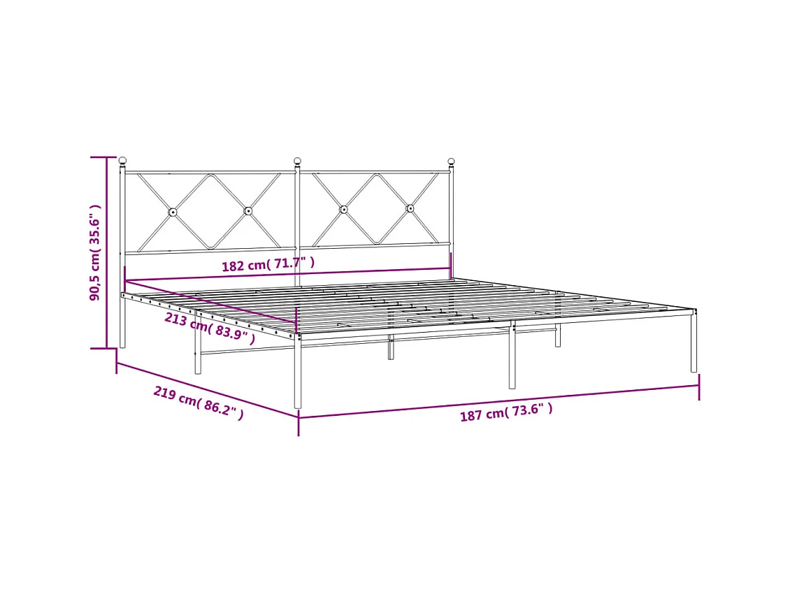 Bedframe met hoofdbord metaal wit 183x213 cm