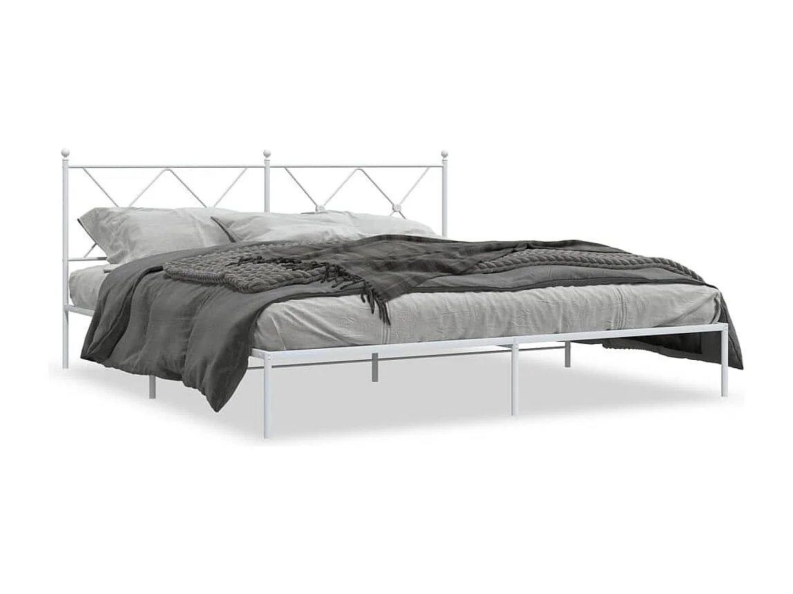 Cadre de lit métal sans matelas et tête de lit blanc 183x213 cm