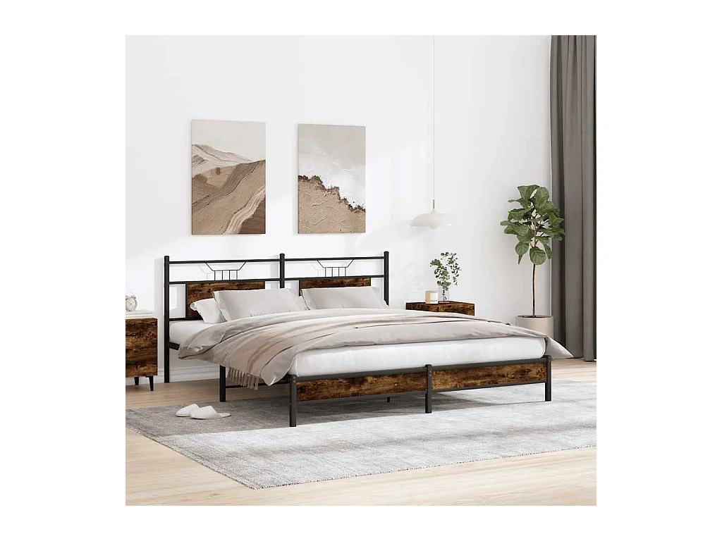Cadre de lit sans matelas chêne fumé 183x213 cm bois ingénierie