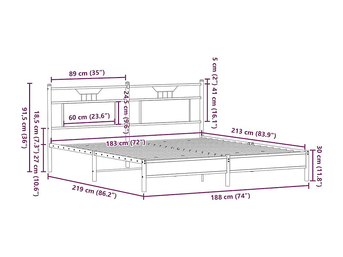 Bedframe zonder matras 183x213cm spaanplaat sonoma eikenkleurig