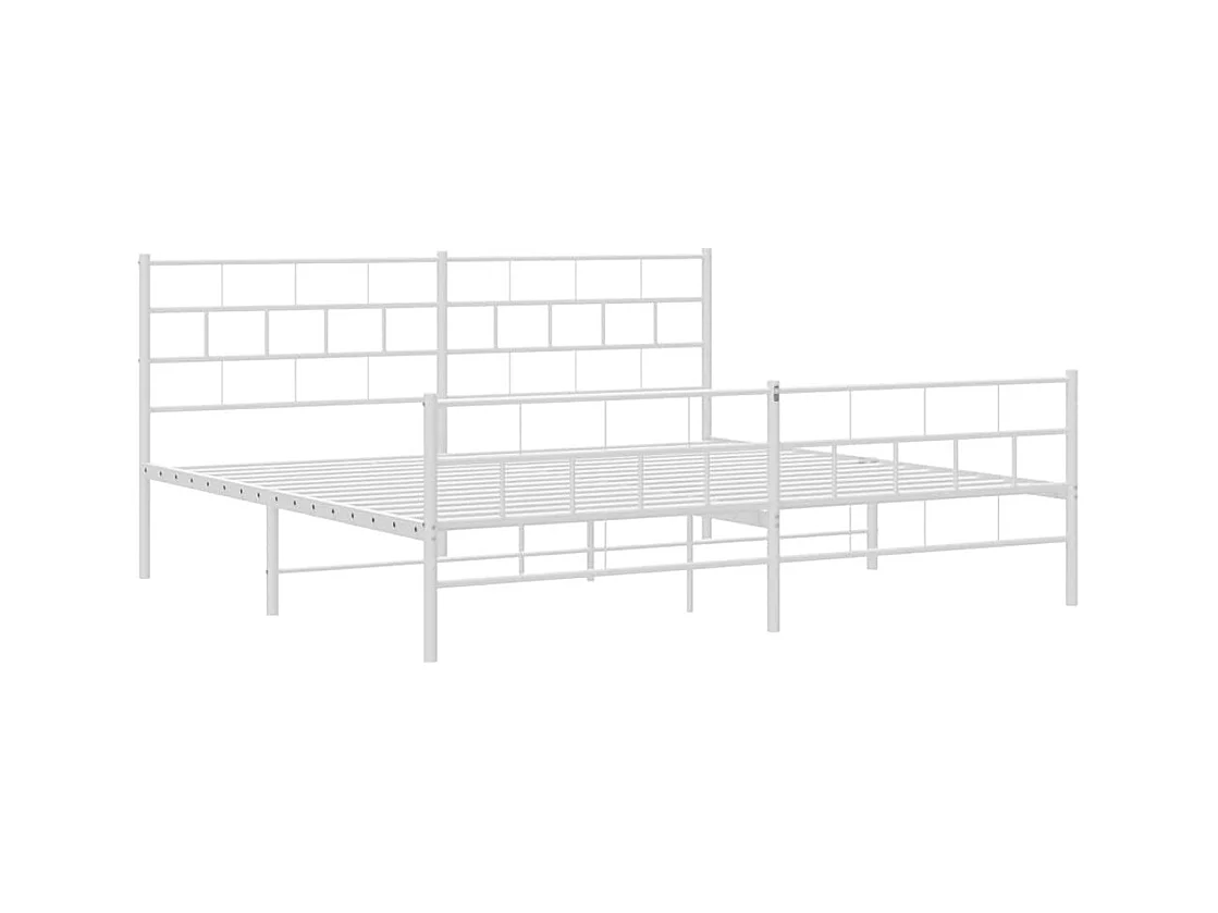 Cadre de lit métal sans matelas et pied de lit blanc 183x213 cm