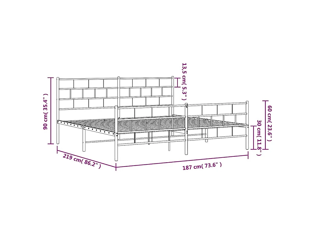 Cadre de lit métal sans matelas et pied de lit blanc 183x213 cm