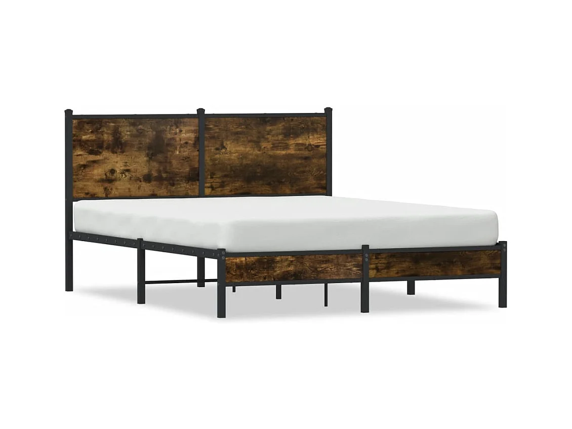 Cadre de lit en métal sans matelas chêne fumé 137x190 cm