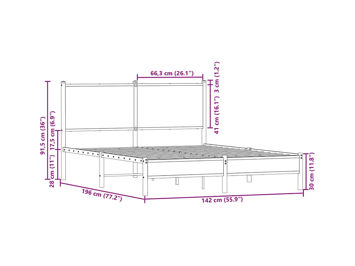 Cadre de lit en métal sans matelas chêne fumé 137x190 cm