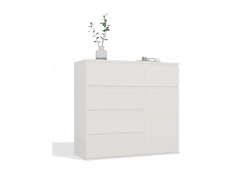 Komoda Malwa 1D5S | Biała | 100x40x93 cm | 5 Szuflad, 1 Drzwi