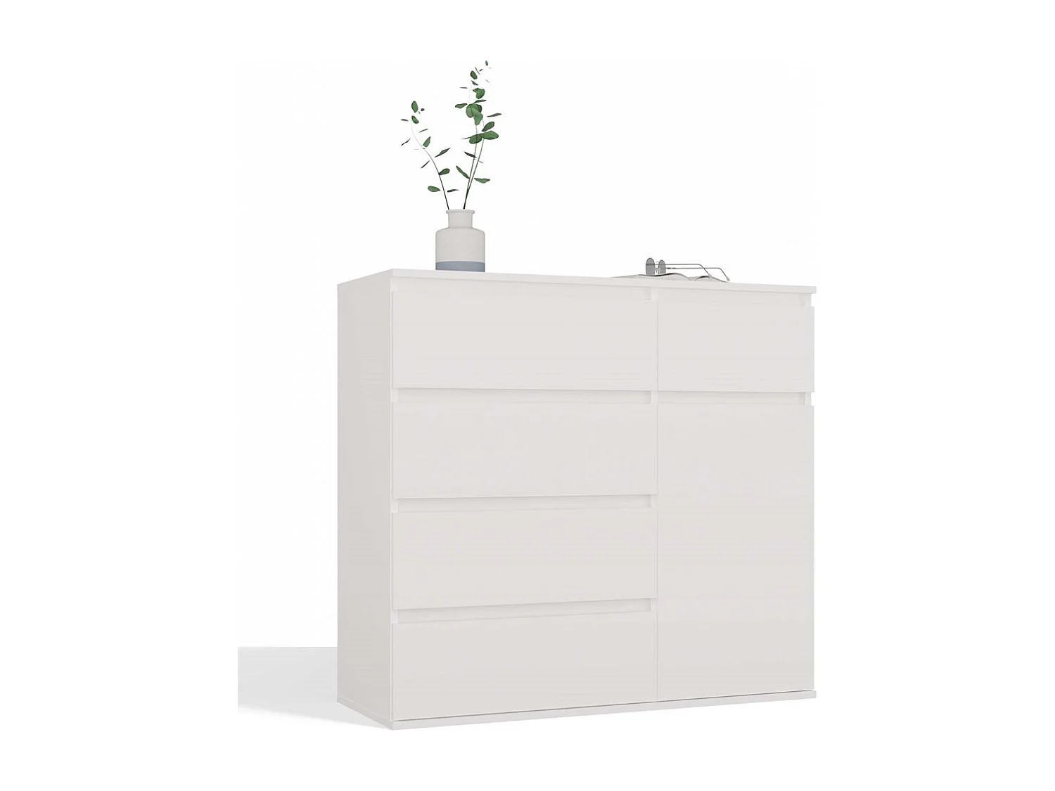 Komoda Malwa 1D5S | Biała | 100x40x93 cm | 5 Szuflad, 1 Drzwi