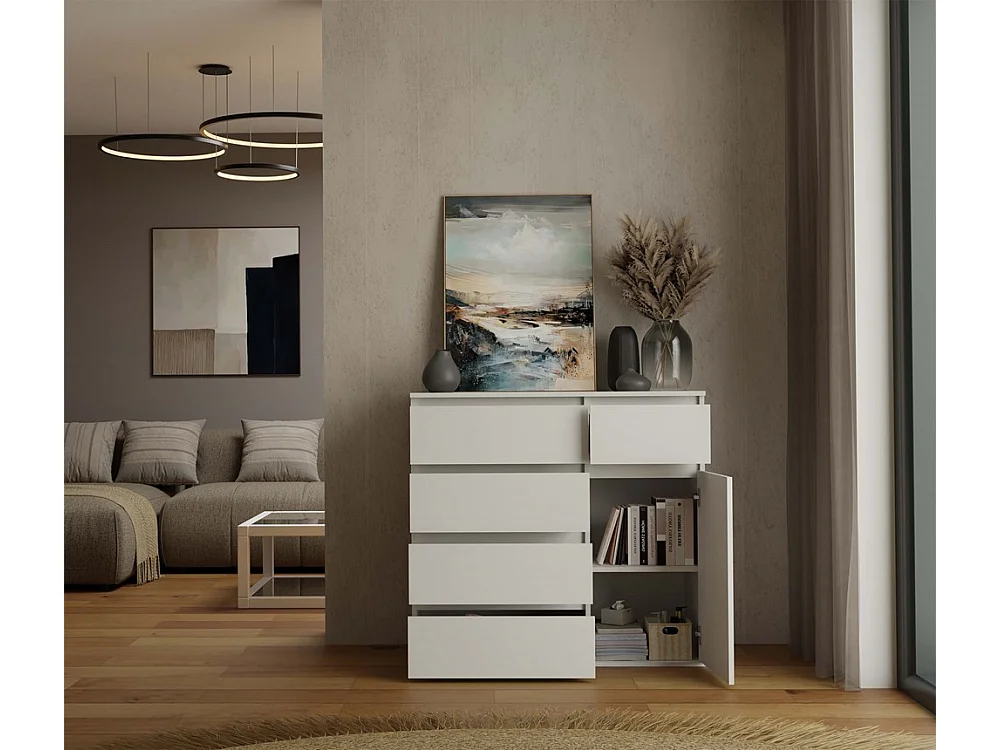 Komoda Malwa 1D5S | Biała | 100x40x93 cm | 5 Szuflad, 1 Drzwi