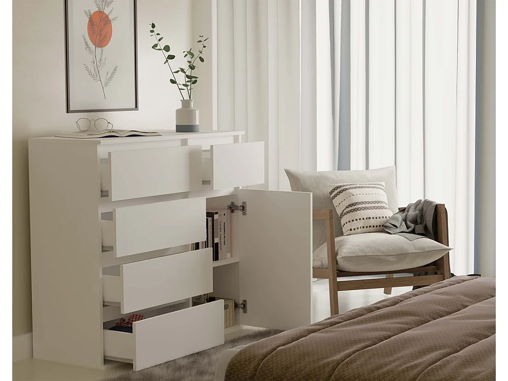 Komoda Malwa 1D5S | Biała | 100x40x93 cm | 5 Szuflad, 1 Drzwi
