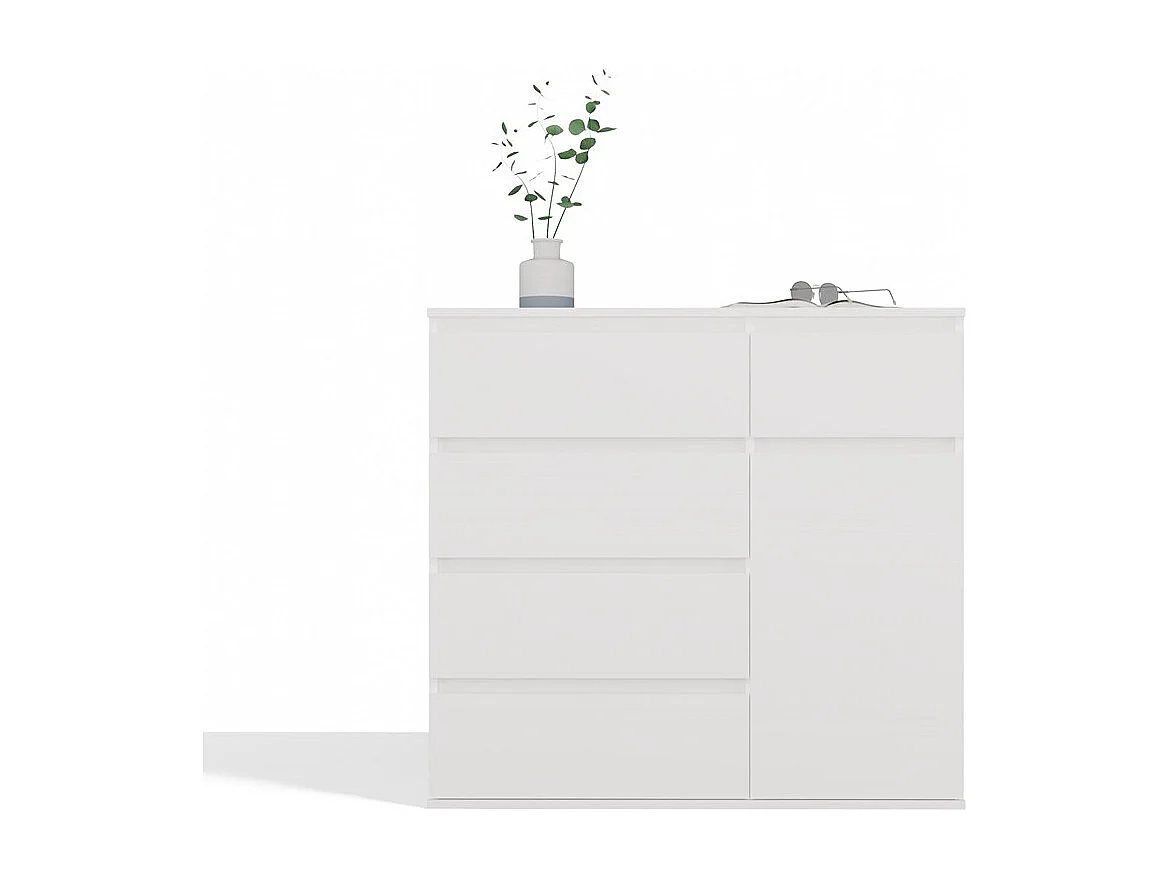 Komoda Malwa 1D5S | Biała | 100x40x93 cm | 5 Szuflad, 1 Drzwi